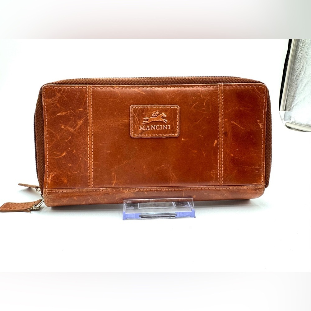 Mangcini Brown Leather Zip-Around Wallet